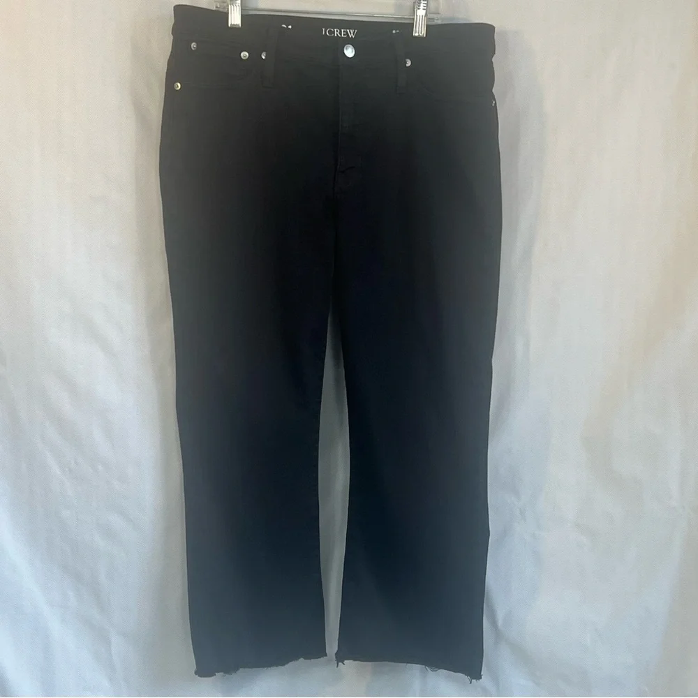J. Crew Jeans Black 9” Demi Boot Crop Raw Hem Kicky Mid Rise EUC Size 31👍